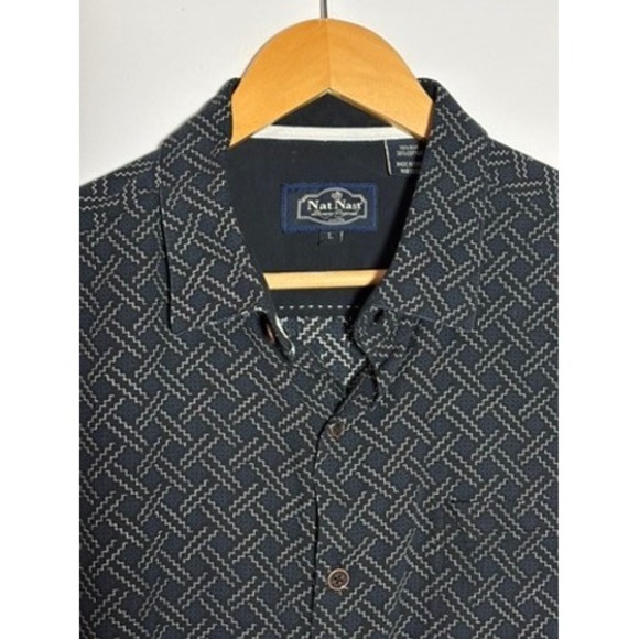 Nat Nast Luxury Originals Mens Large Silk Cotton Short Sleeve Button Up Shirt - Picture 2 of 10